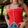 Alyssa Red & White Split Hem Tank- front view