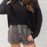 Samara Washed Charcoal Drawstring Shorts- front view