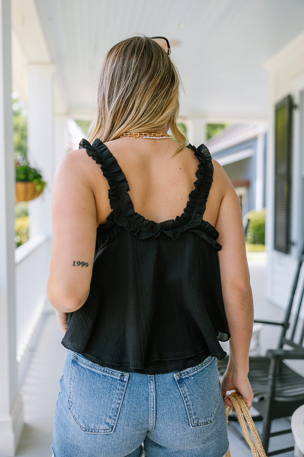 Willa Black Ruffle Sleeveless Tank- back view
