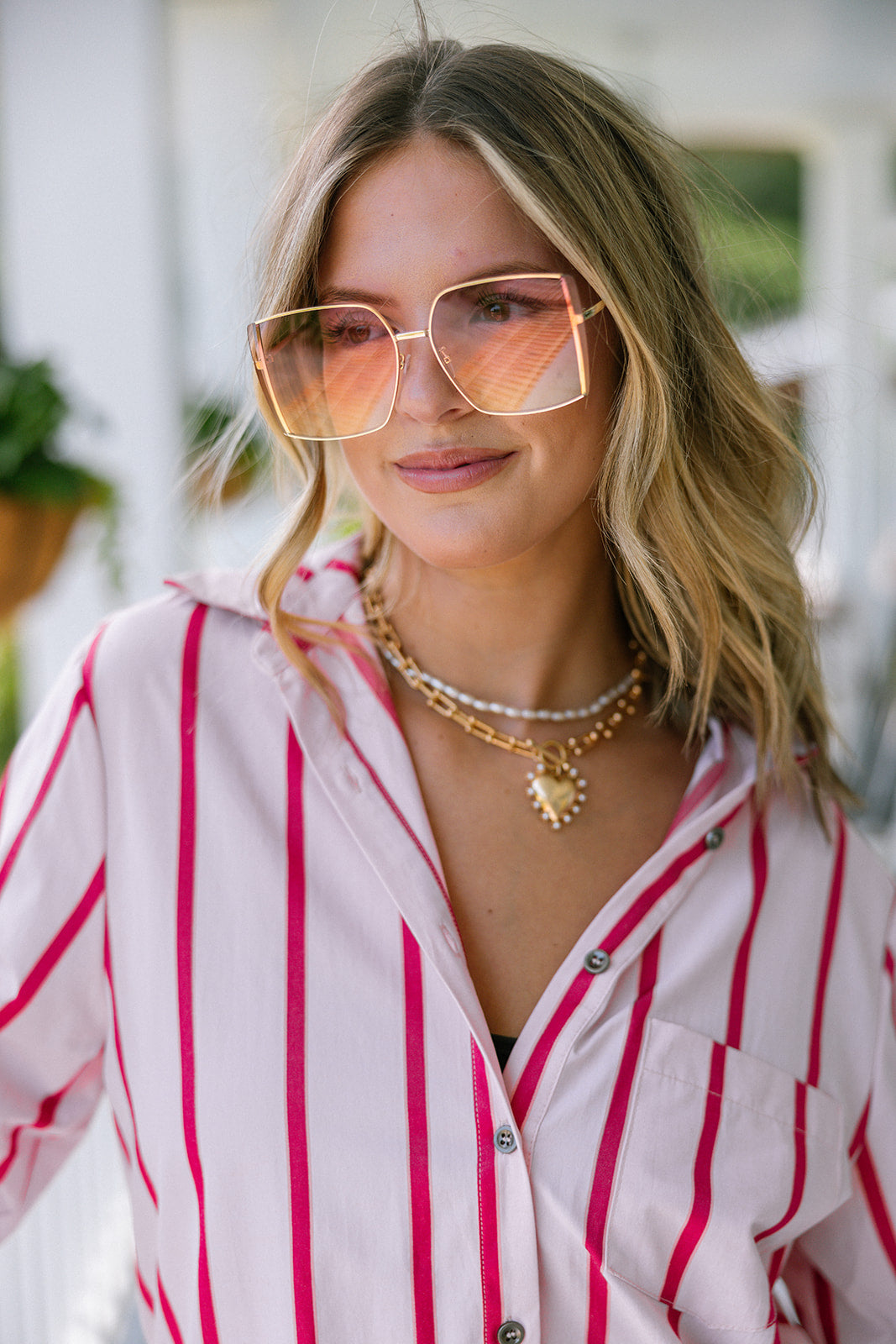 Colette Pink Multi Stripe Midi Dress- top close up view