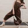 Bridget Denim Overall Jumpsuit - Brown - Full body front view