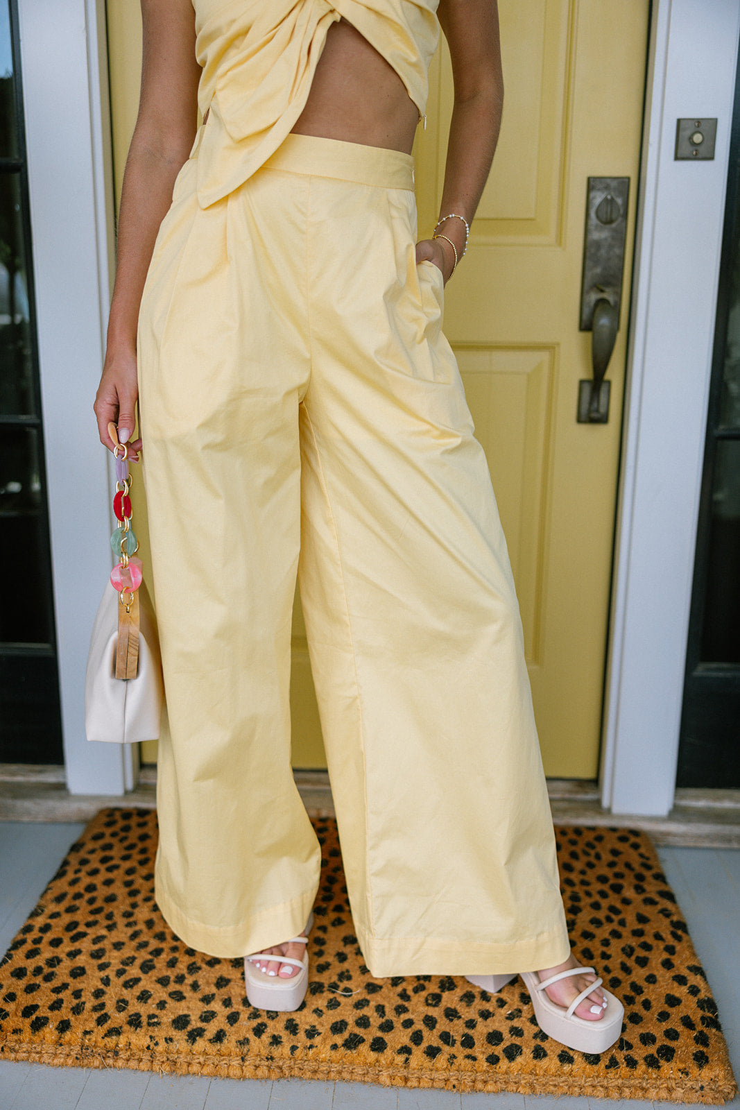 Lianna Yellow Wide Leg Pant- front view