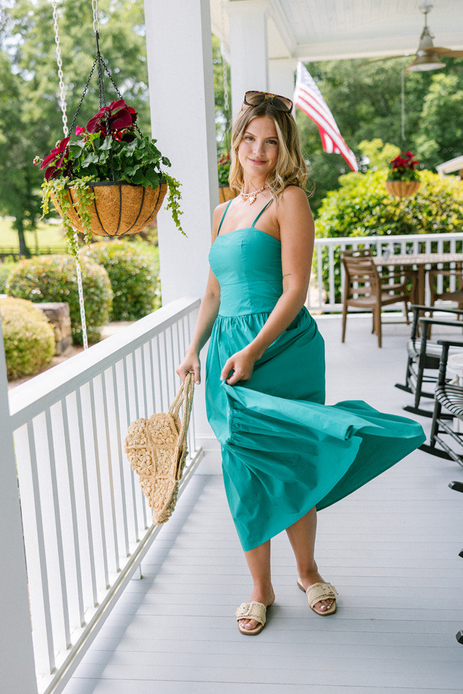 Brinley Jade Green Tiered Midi Dress- full body view