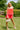 Kate Red & White Linen Sleeveless Romper- full body view