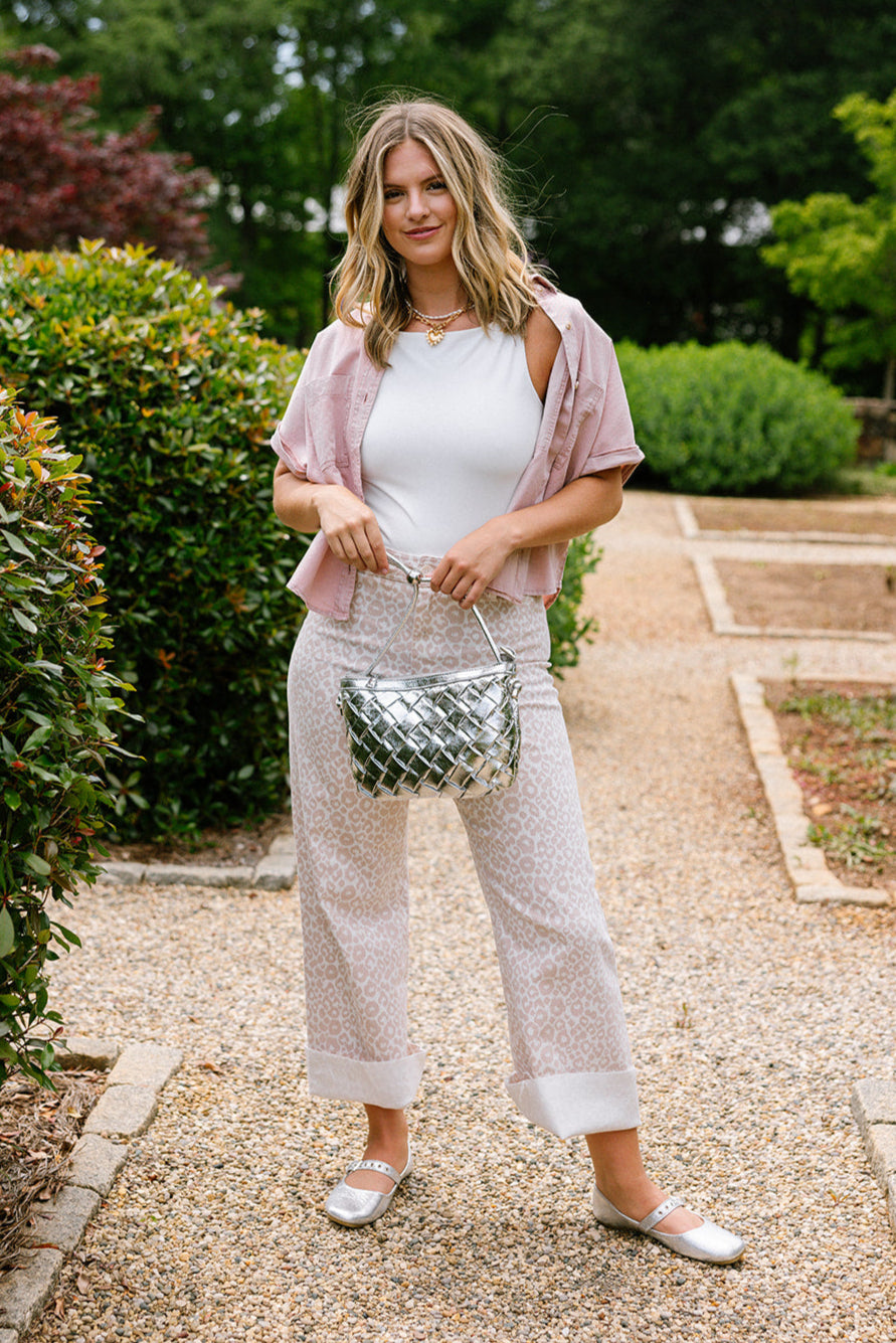 Davina Mauve Pink Leopard Wide Leg Pants- full body view