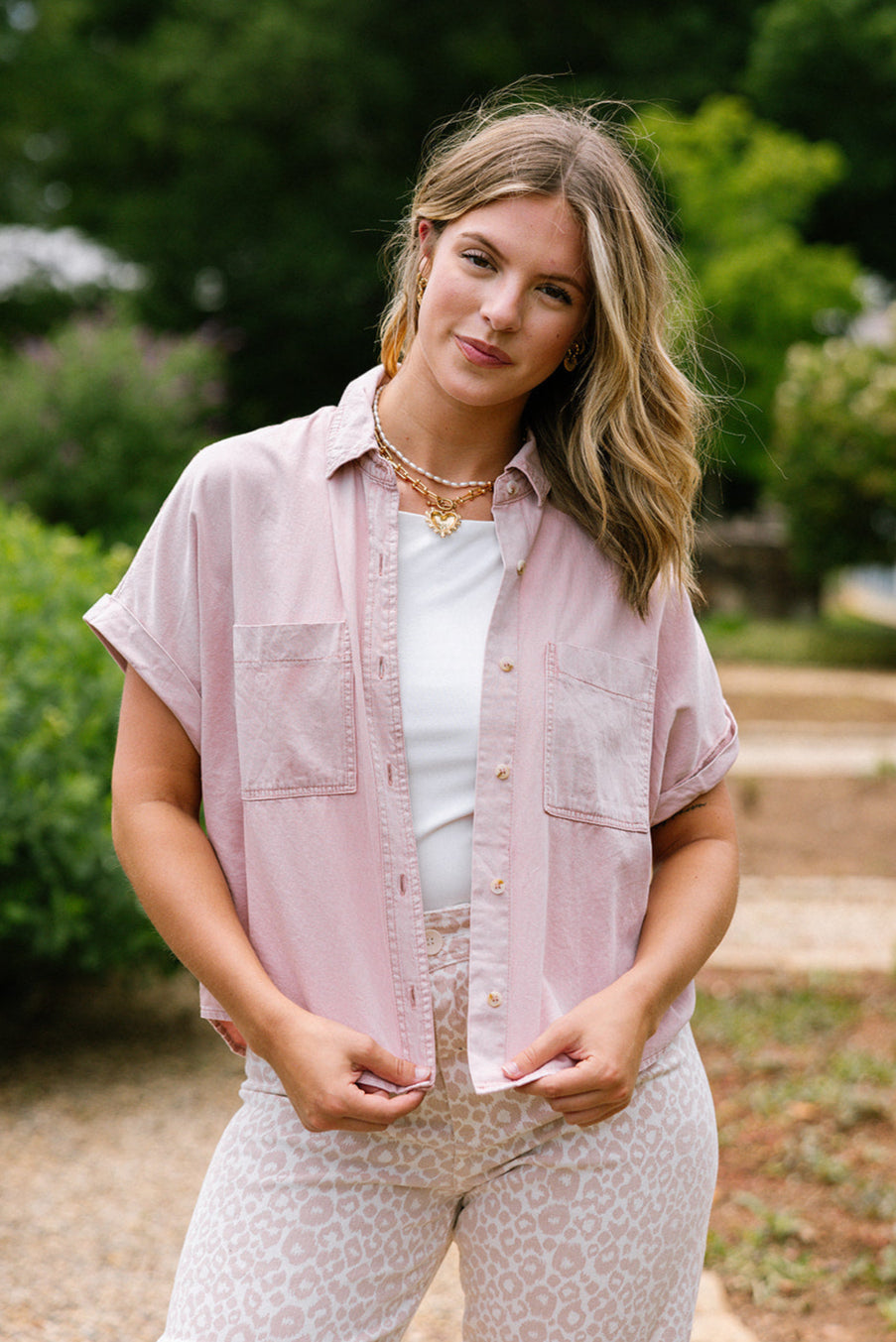Faye Mauve Pink Button-Up Top- top view