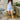 Jade Blue & Light Blue Stripe Linen Shorts- full body view