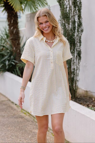 Leona Yellow & White Stripe Mini Dress