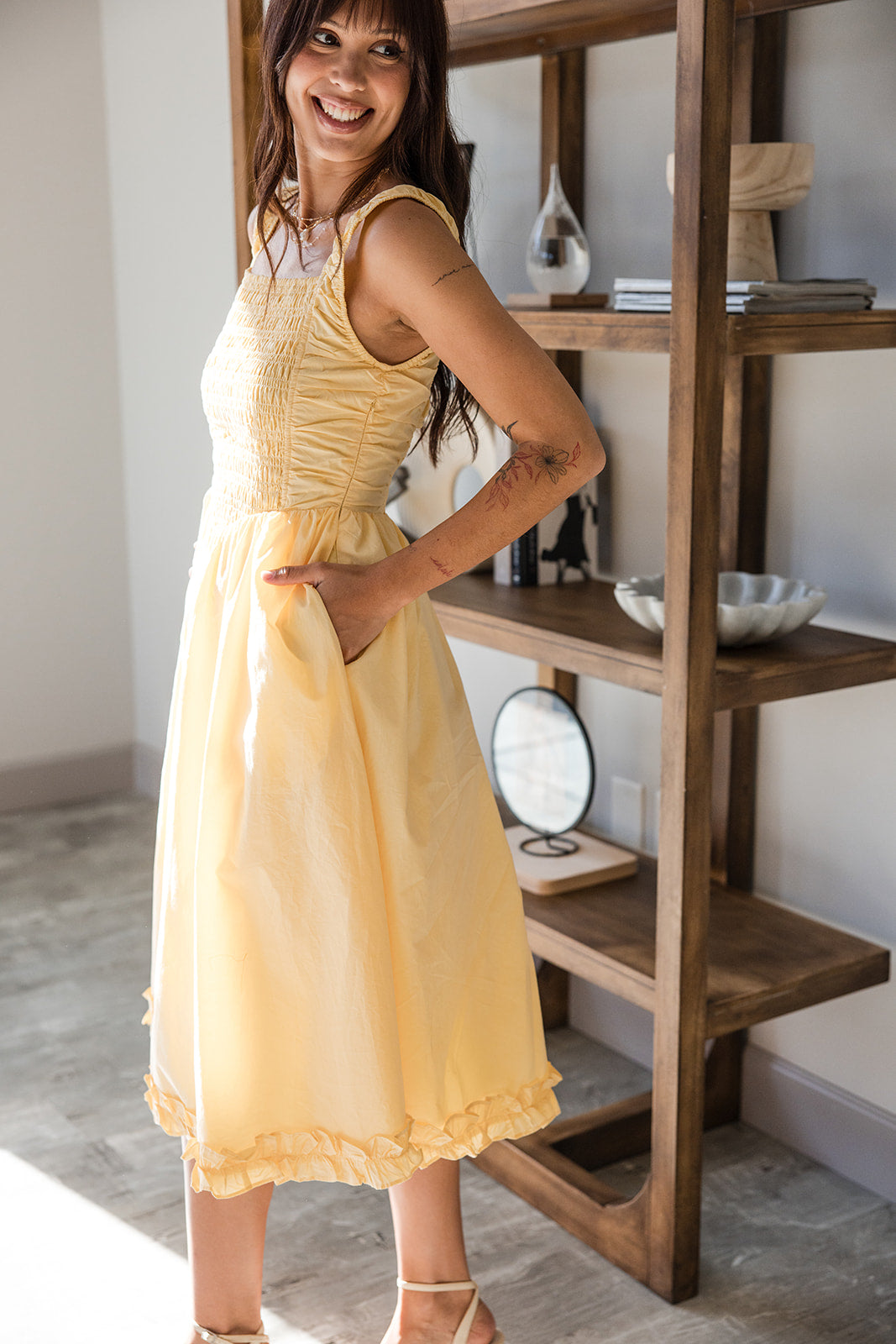 Willow Butter Yellow Midi Dress- side view