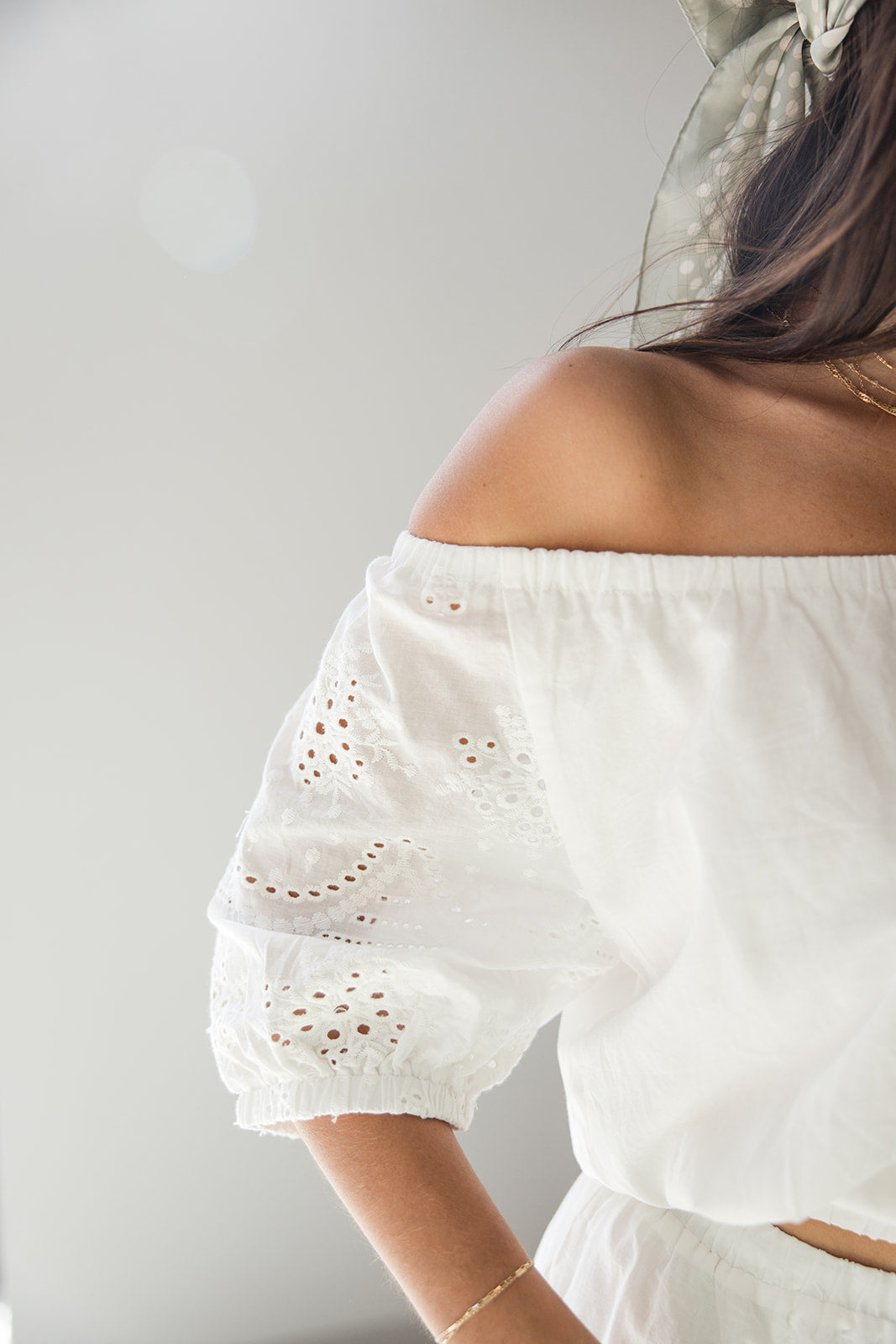 Leilani White Eyelet Off-The-Shoulder-Top- side view