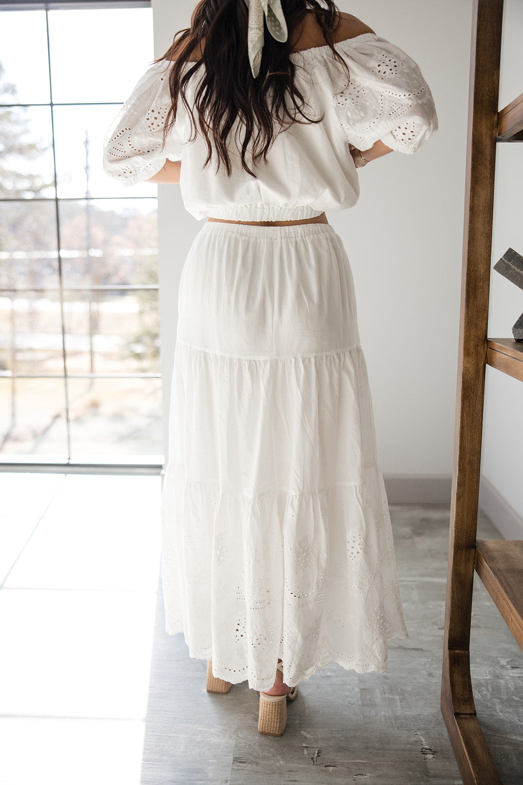 Leilani White Eyelet Midi Skirt- back view