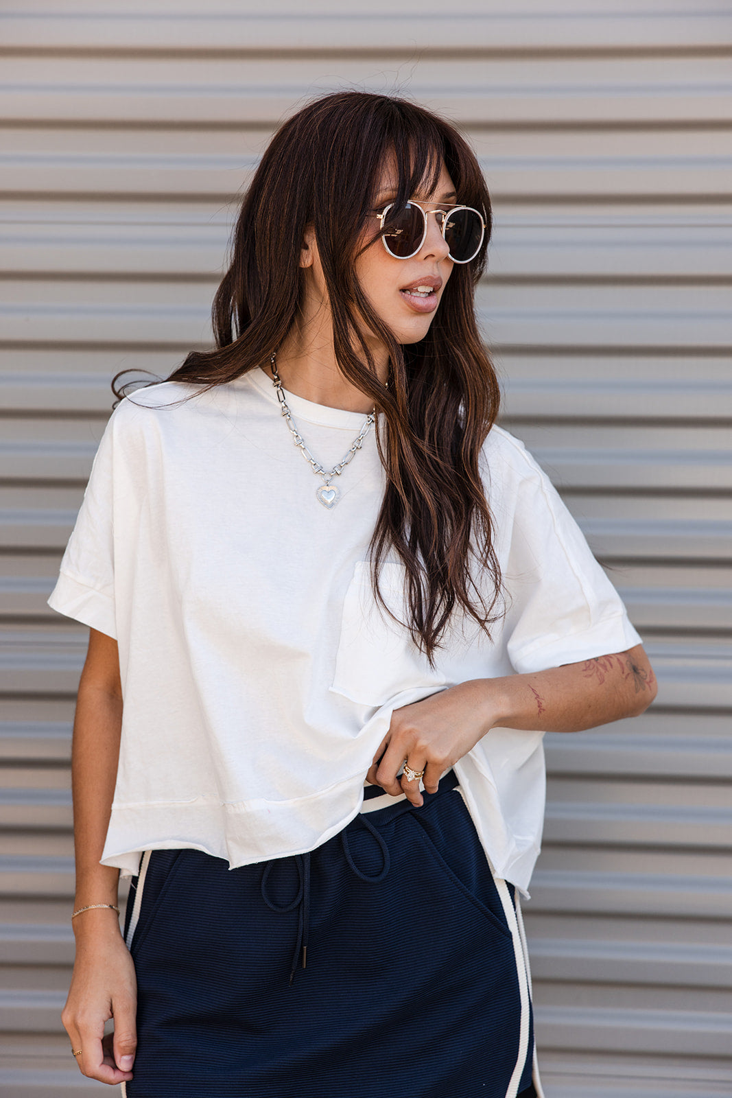 Lumi White Oversized Cropped Tee - Front view