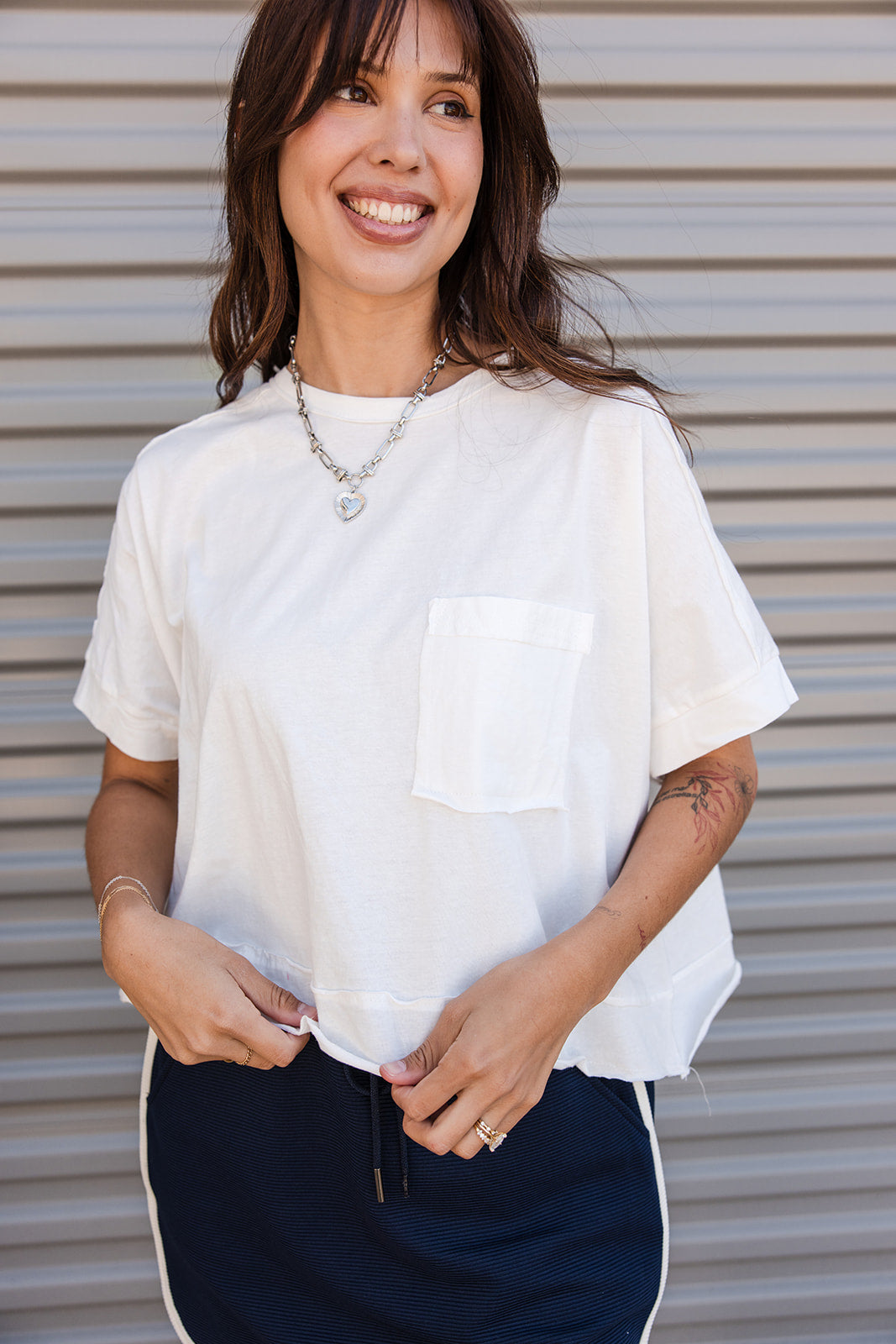 Lumi White Oversized Cropped Tee - Close Up Front view