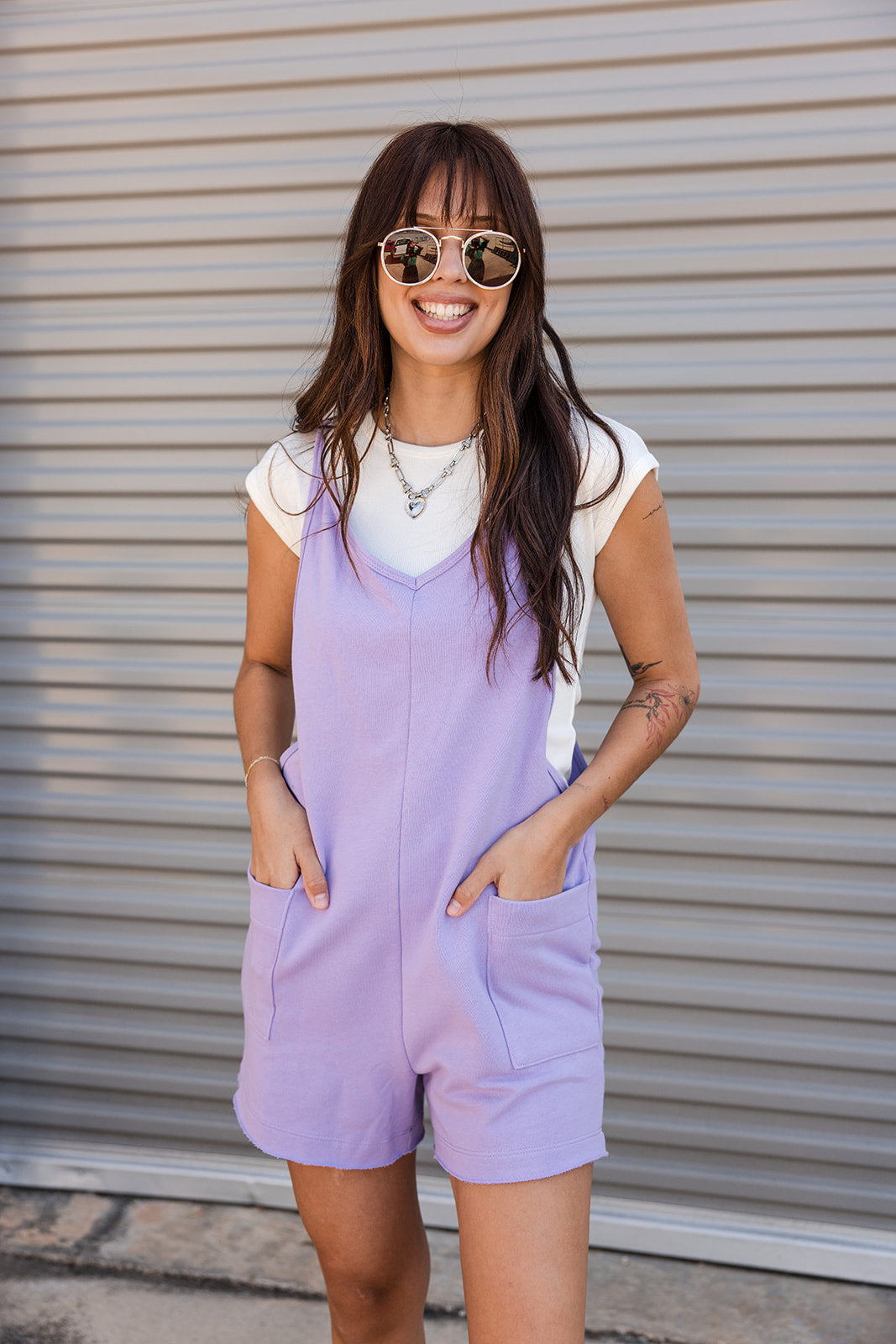 Talia Lavender Sleeveless Romper - front view