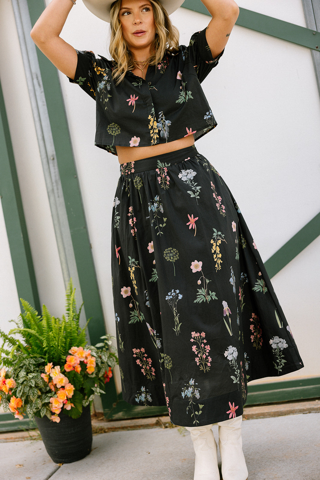 Maria Black Multi Floral Midi Skirt- front view