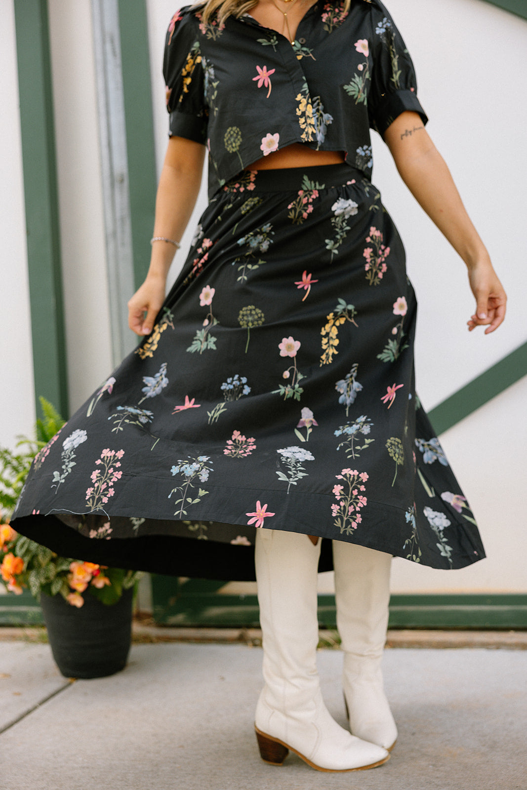 Maria Black Multi Floral Midi Skirt- close up front side view