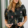 Maria Black Multi Floral Cropped Button-Up Top- close up front view