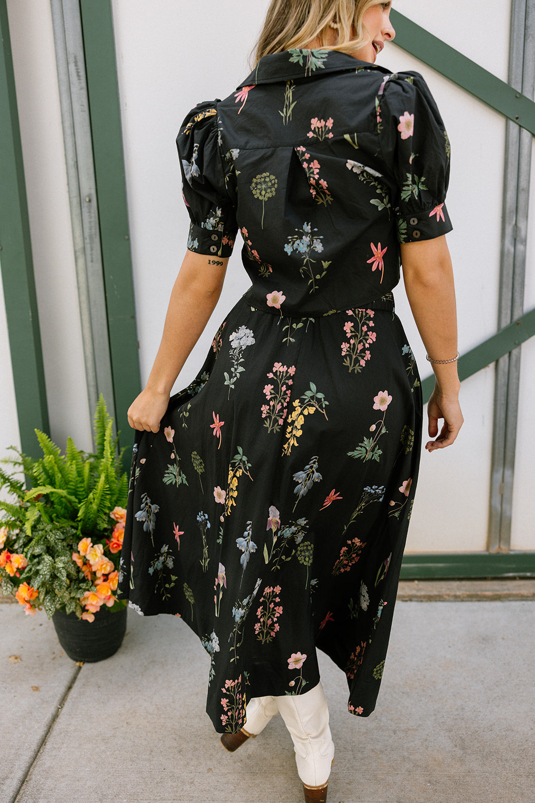 Maria Black Multi Floral Midi Skirt- back view