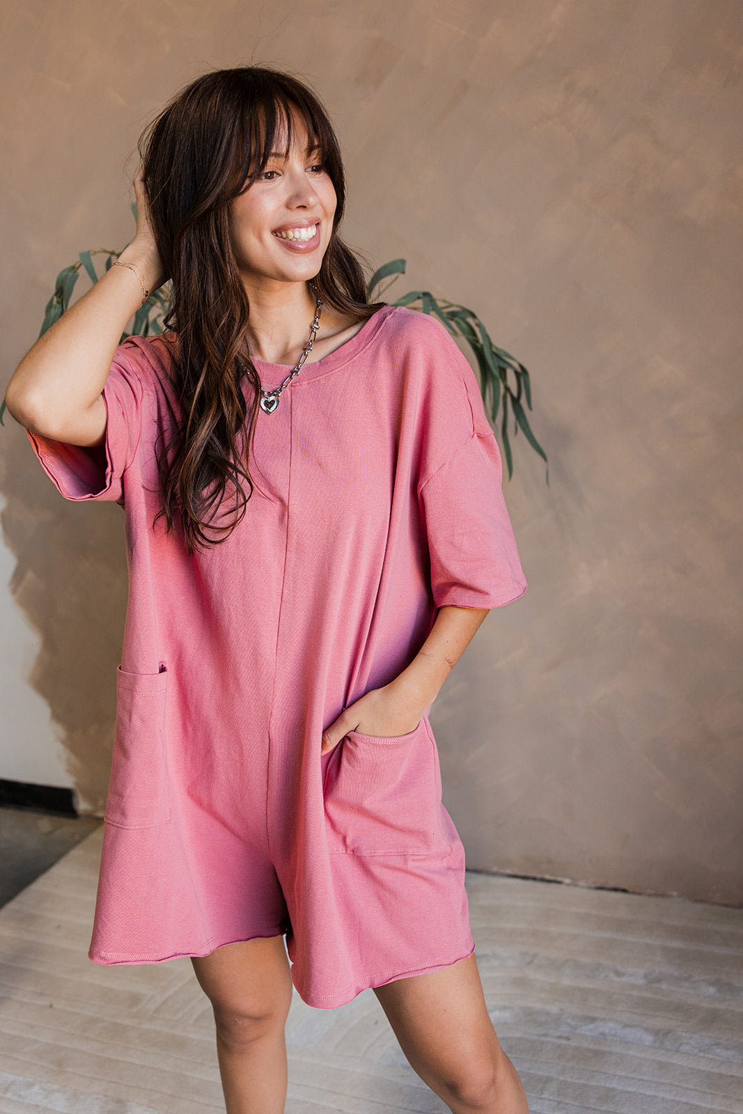 Maricela Dusty Rose Tee Romper - front view