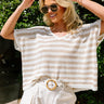 Alaia Tan & White Knit Stripe Top- front view