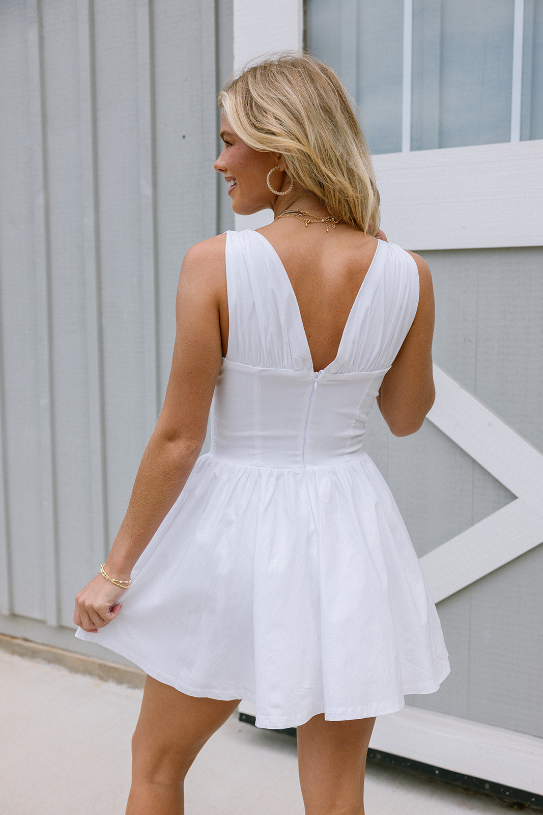 Juliette White Corset Flare Mini Dress- back view