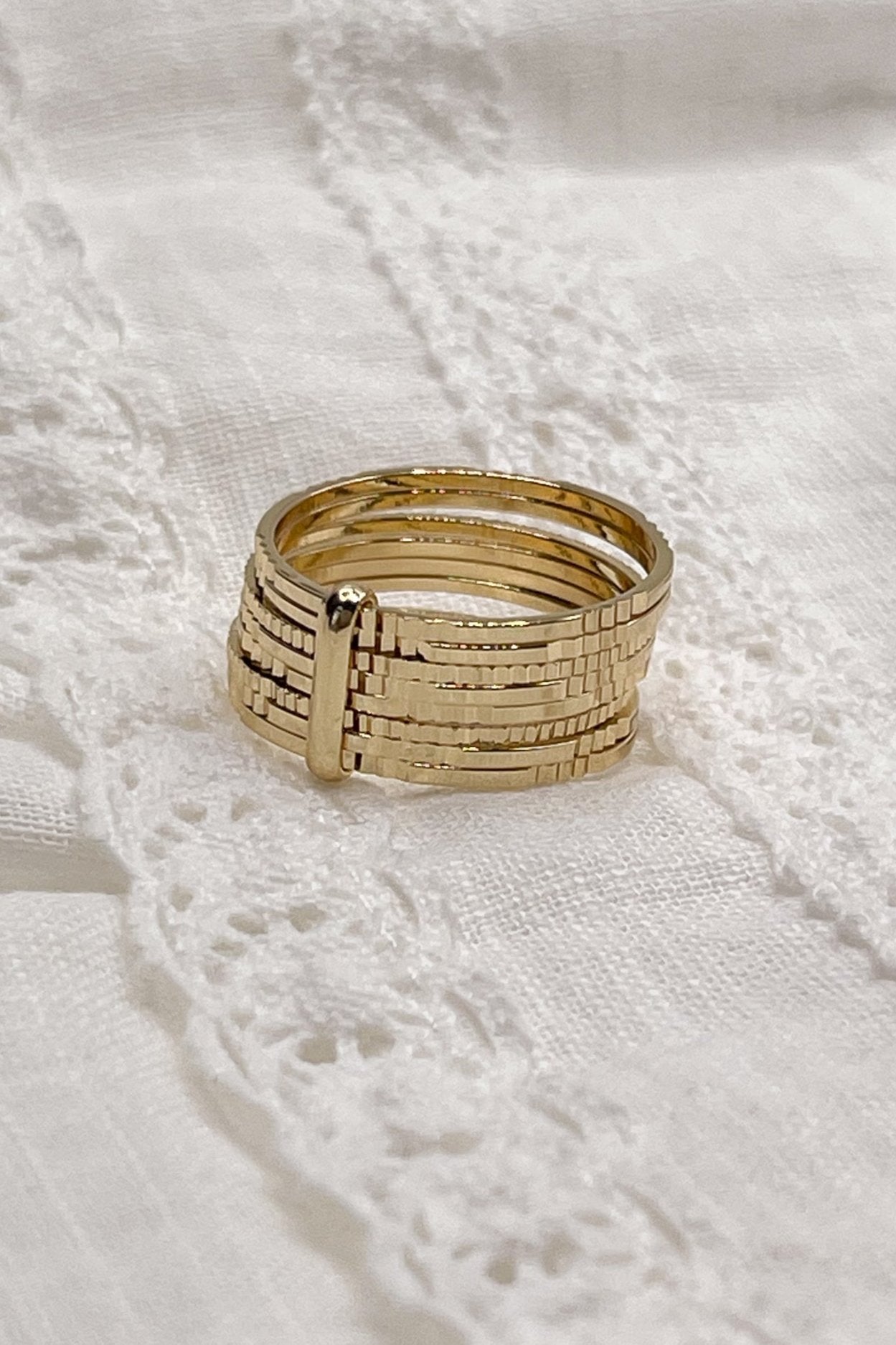 Image shows the Callie Stacked Gold Rings against a white background.