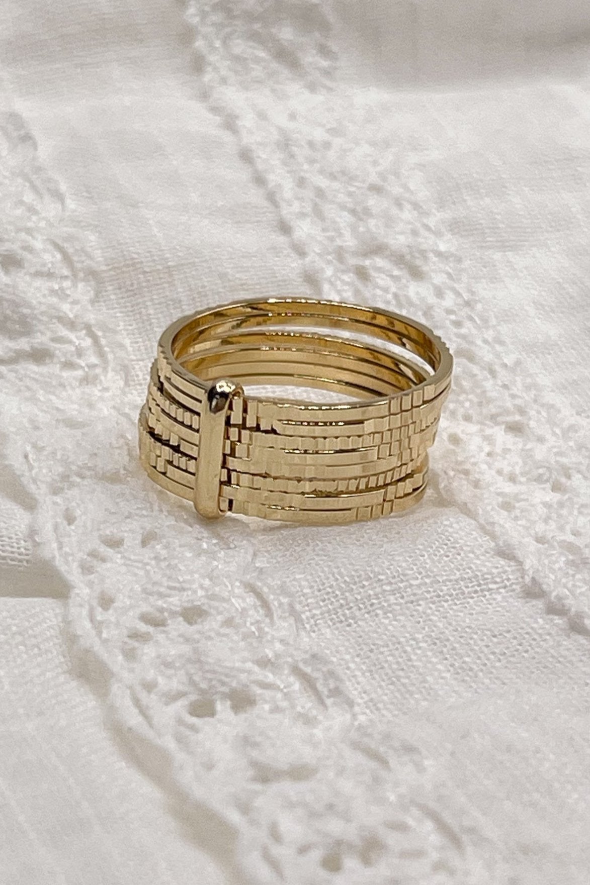 Image shows the Callie Stacked Gold Rings against a white background.