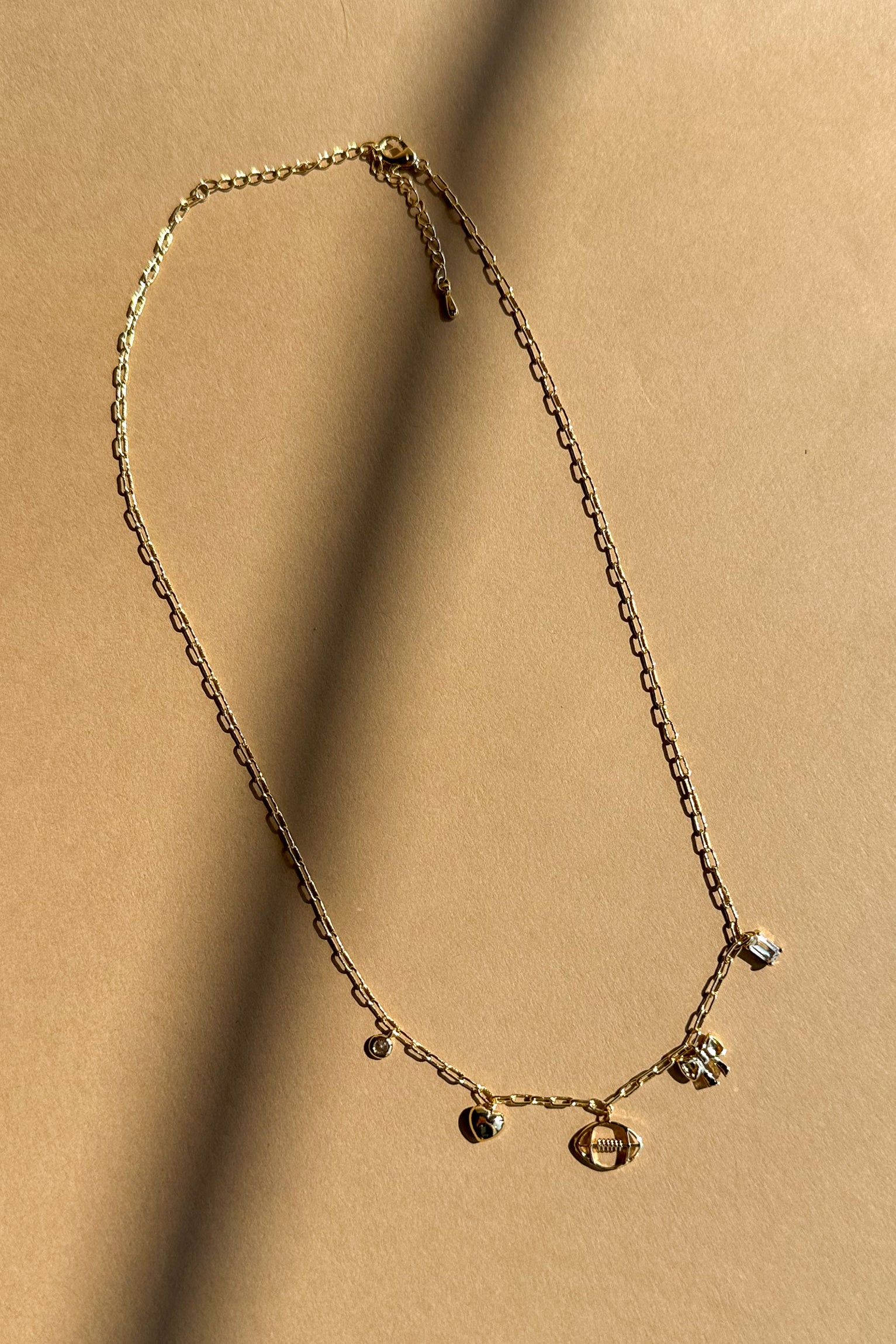 Malia Gold Chain Charm Necklace- flat lay view