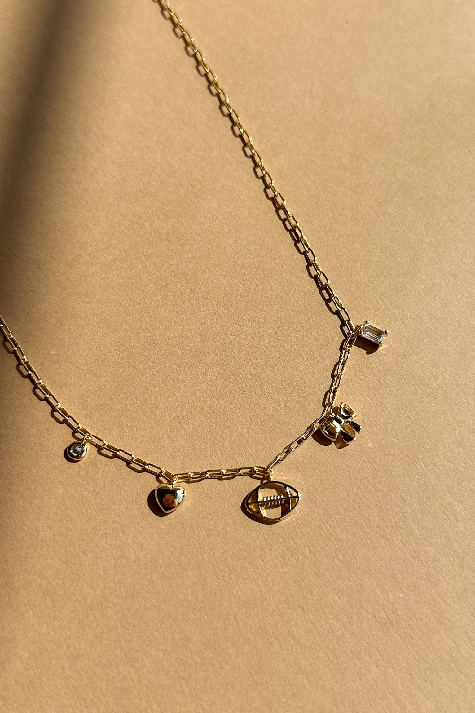 Malia Gold Chain Charm Necklace- close up front view