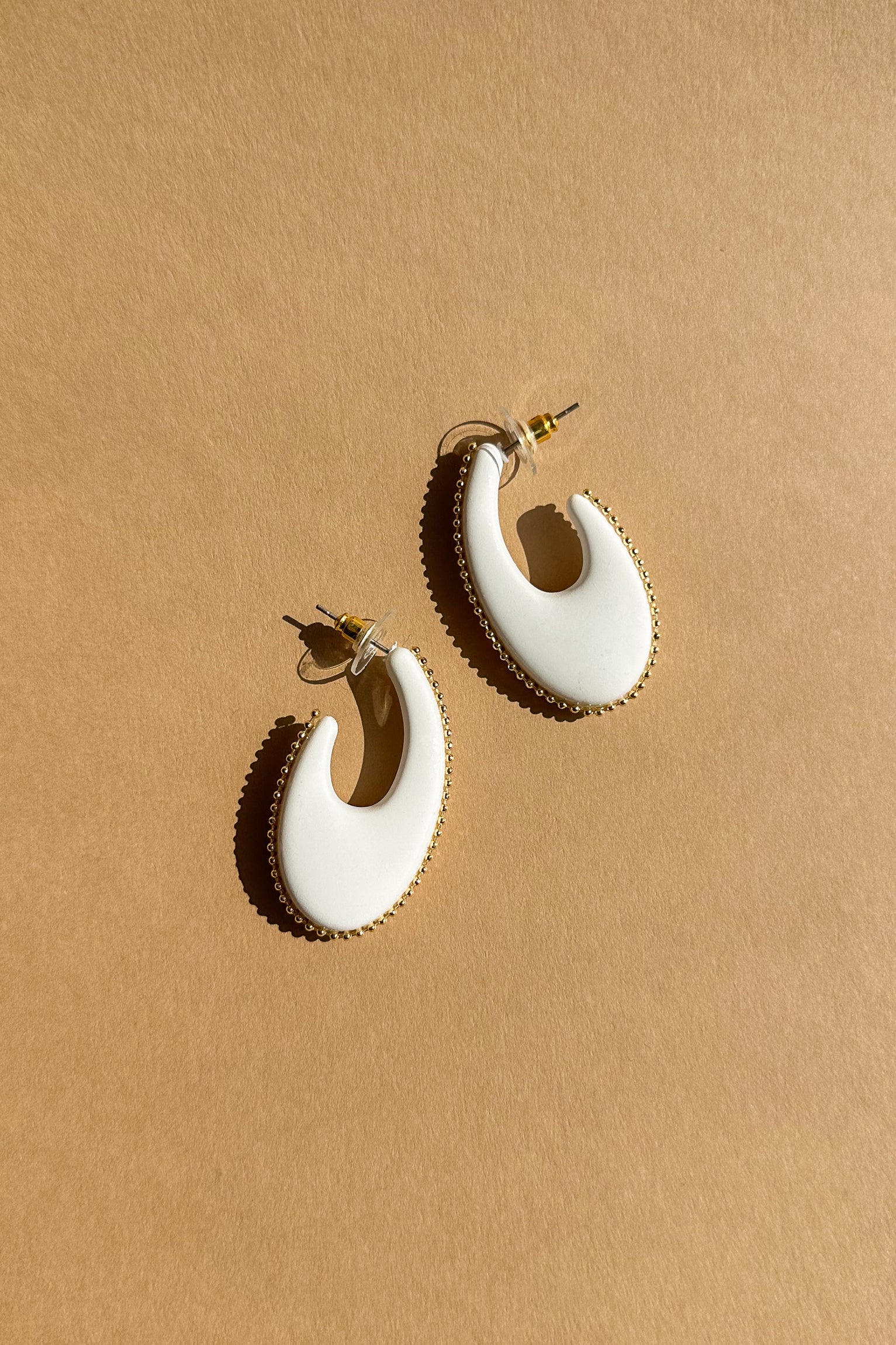 Amira White & Gold Scoop Hoop Earring- front view