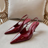 Lyle Deep Rouge Patent Slingback Heel- frontal right side view
