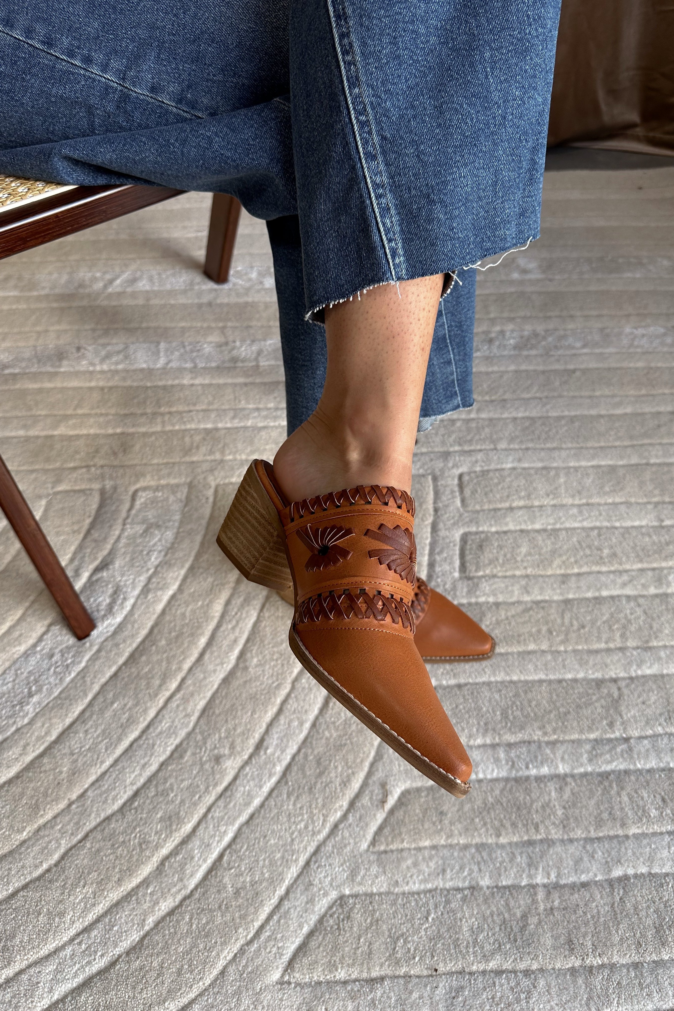 Tessa Camel Western Mule- ariel view