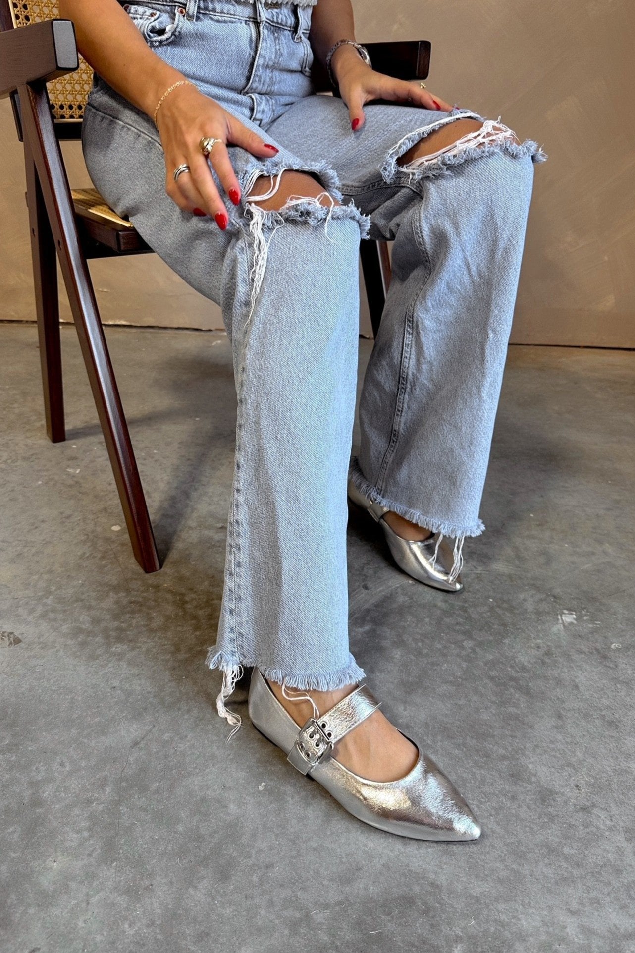 Spinning Around Silver Metallic Ballet Flats- ariel view