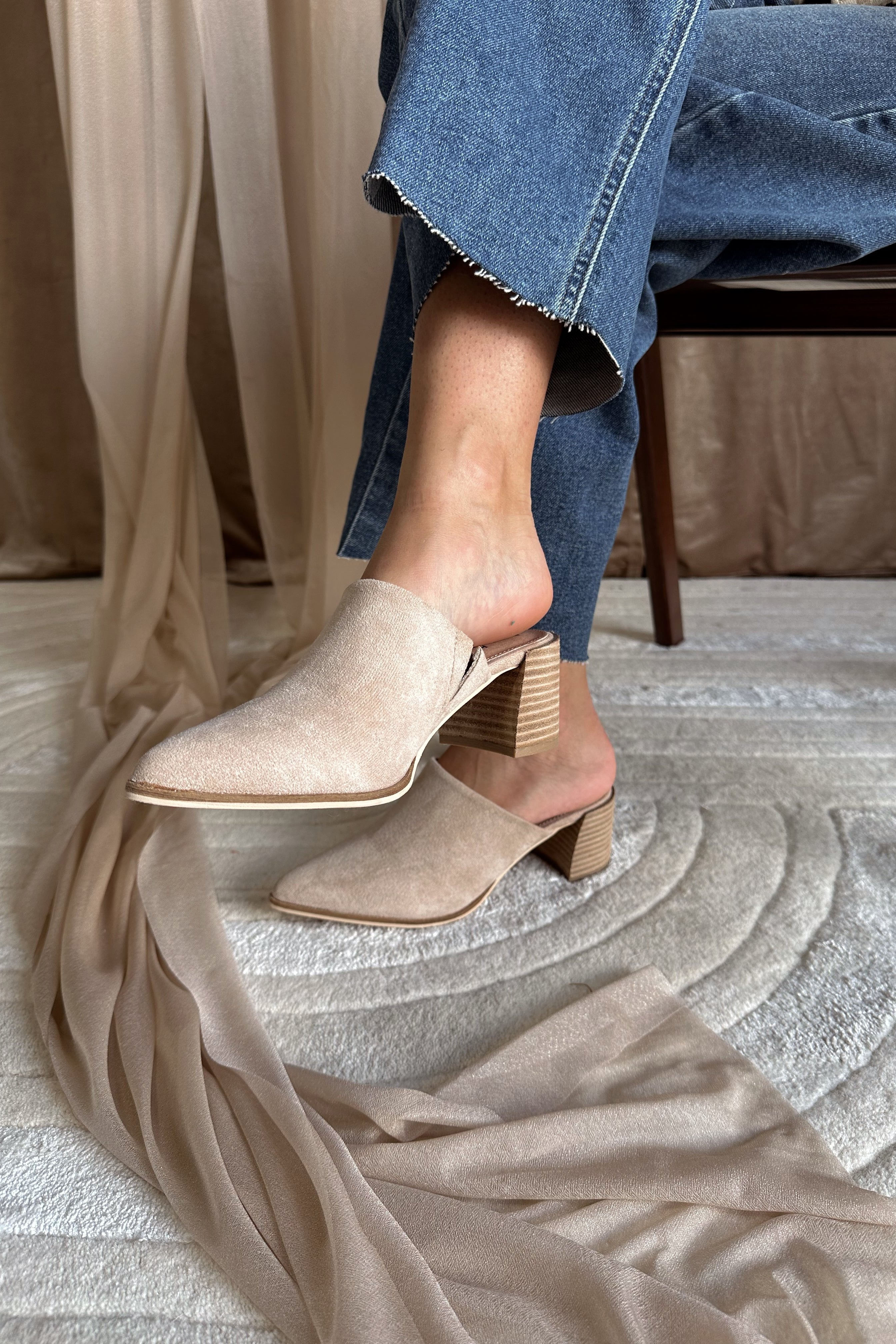 Stephanie Taupe Slide-On Mule- side mule