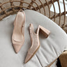 Tiffany Nude Mesh & Patent Pointed Toe Heel- ariel flat lay view