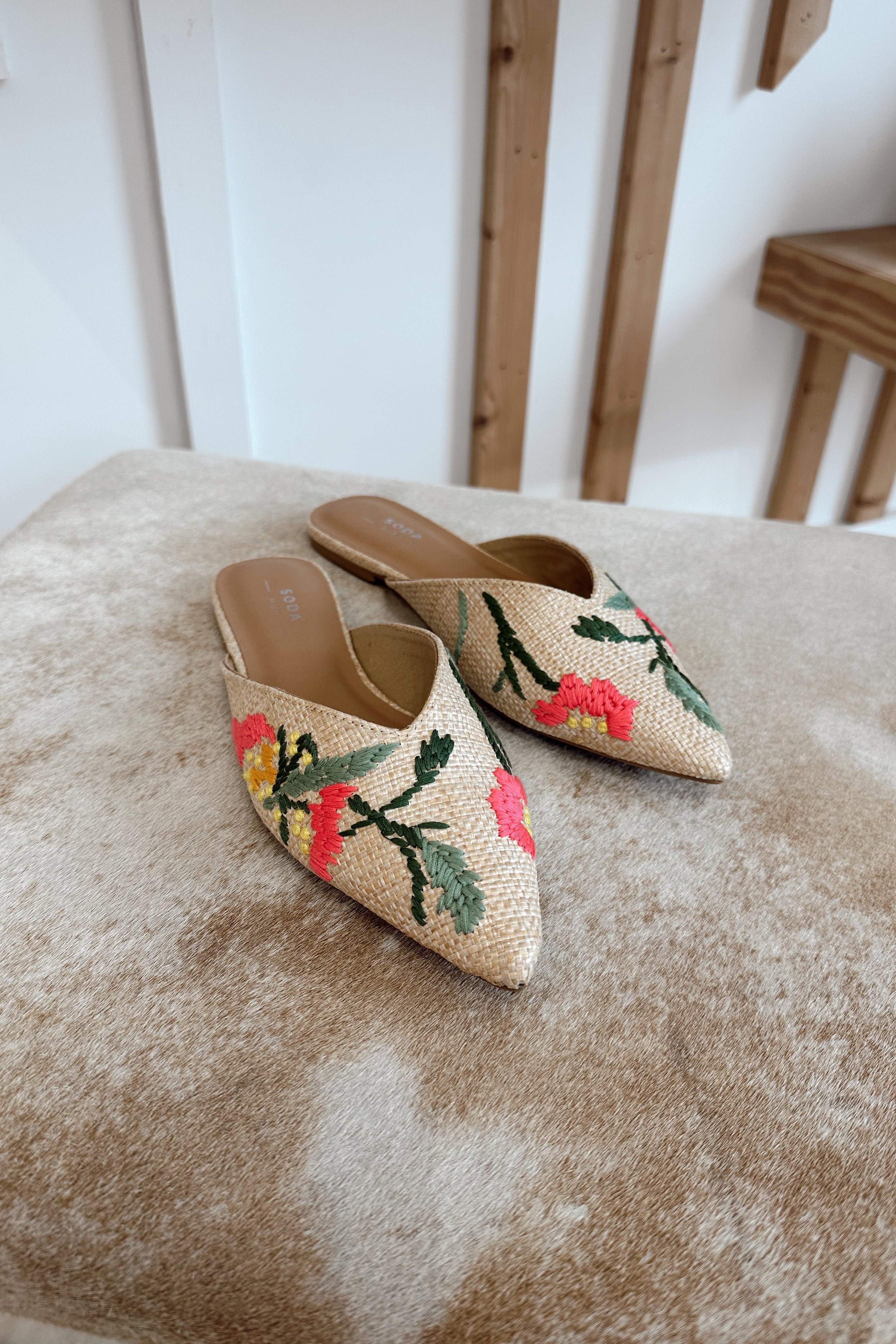 Poise Natural Multi Floral Pointed Toe Mule- front view