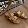 Dolce Vita Soya Gold Distressed Leather Sandal- front right side view