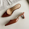 Scarlet Brown Patent Leather Pointed Toe Heel- full flat lay view