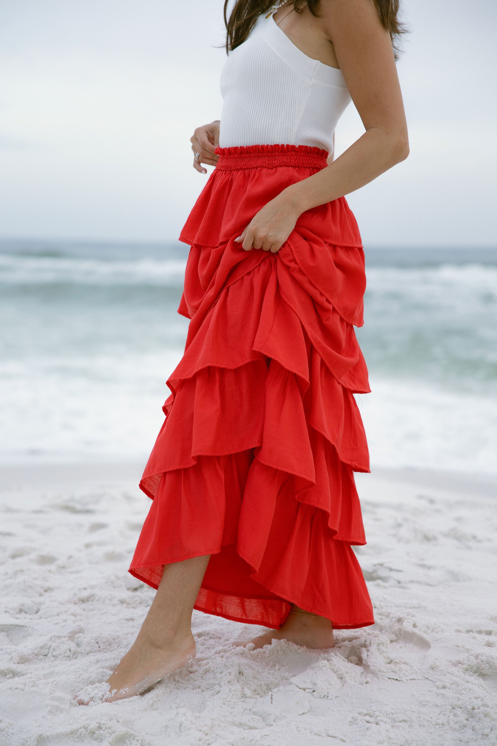Katrina Tiered Ruffle Maxi Skirt Lizard Thicket - Main Image