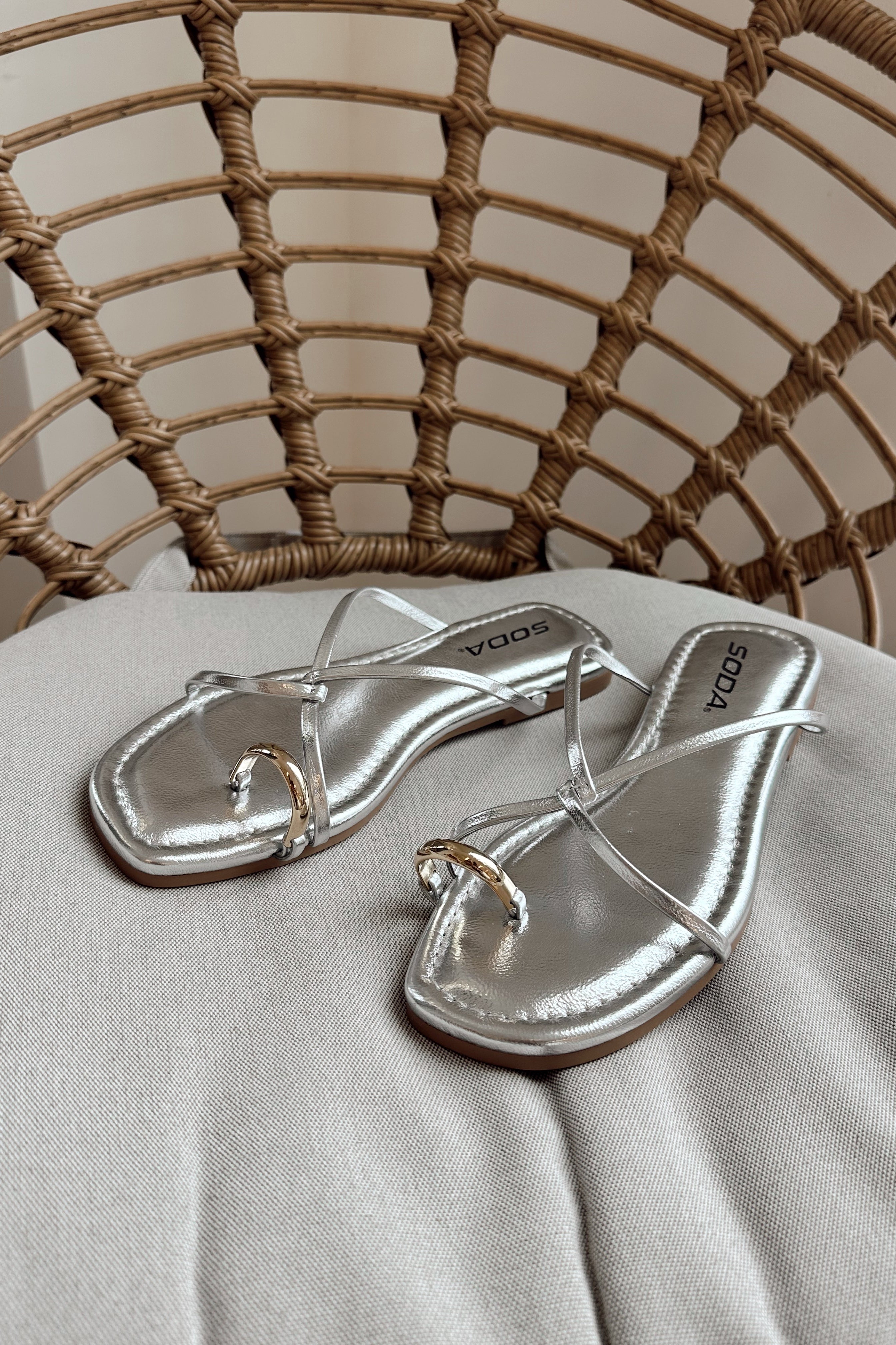 Emilia Silver Toe Ring Sandal- front right side view