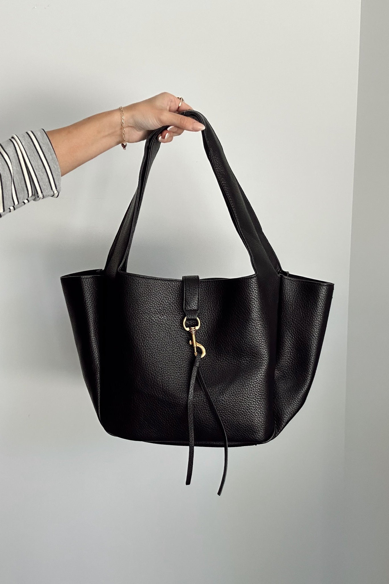 Delilah Black Leather Tote Bag- front view