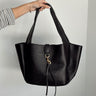 Delilah Black Leather Tote Bag- front view