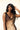 Detail front view of female model wearing the Franceska Taupe Ombre Satin Midi Dress which features Brown Ombre Satin Fabric, Midi Length, Sleeveless, Black Thigh Length Lining and Cowl Neckline 