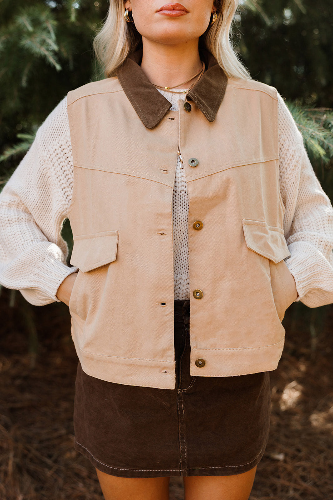 Evelyn Taupe Denim Barn Vest - front view