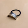 Alyssa Brushed Silver Ribbed Metal Cuff Hair Tie- close up front view