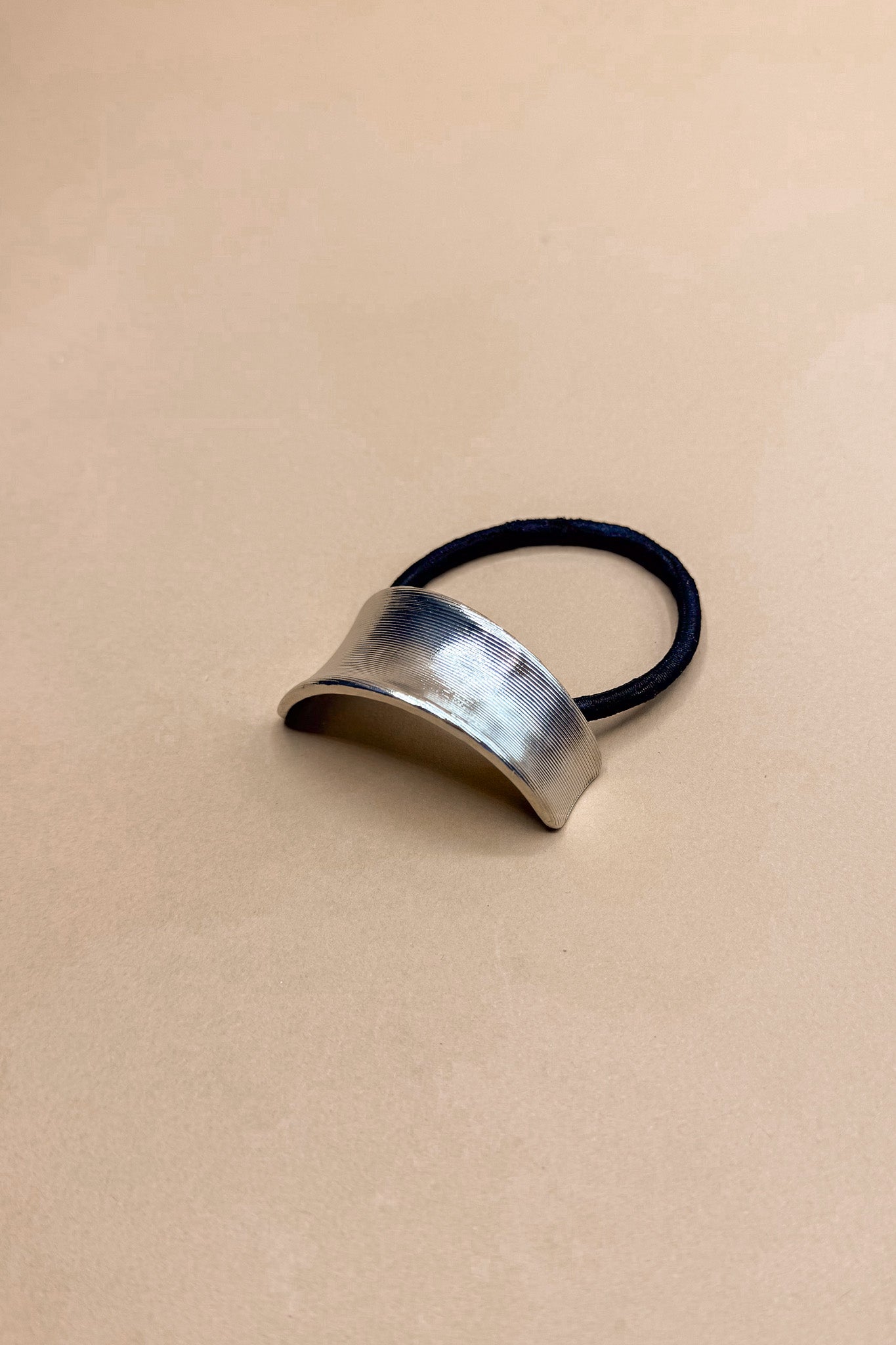 Alyssa Brushed Silver Ribbed Metal Cuff Hair Tie- top view