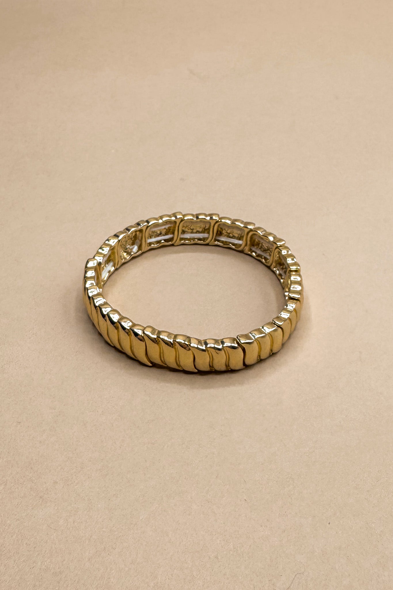 Eliza Gold Ribbed Wave Stretchy Bracelet- close up view