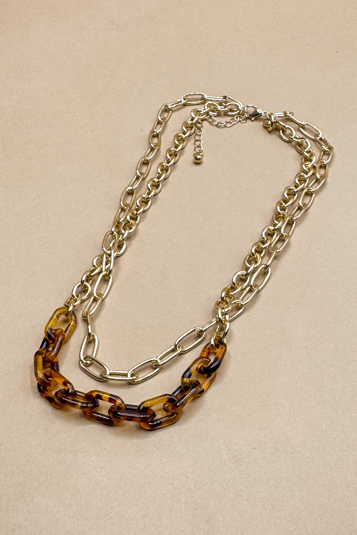 Nicole Tortoise & Gold Chain Layered Necklace- close up view