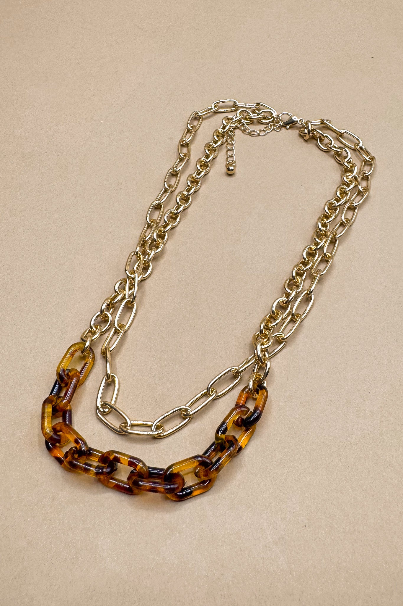 Nicole Tortoise & Gold Chain Layered Necklace- front view