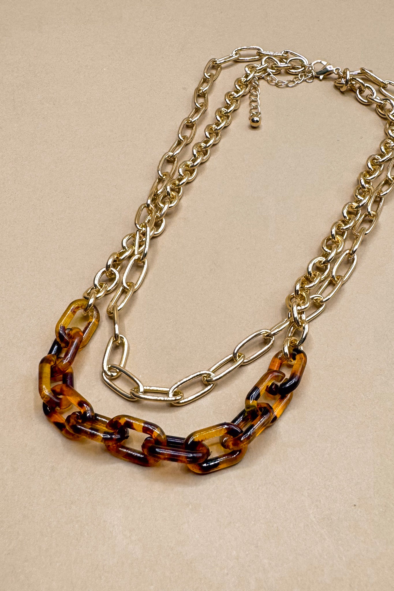 Nicole Tortoise & Gold Chain Layered Necklace- front close up view